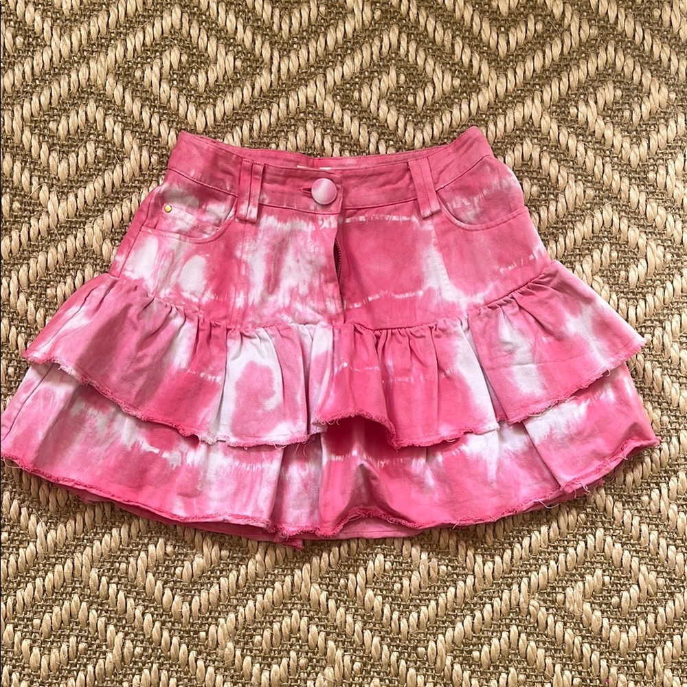 Loveshackfancy Denim Tie Dye Skirt